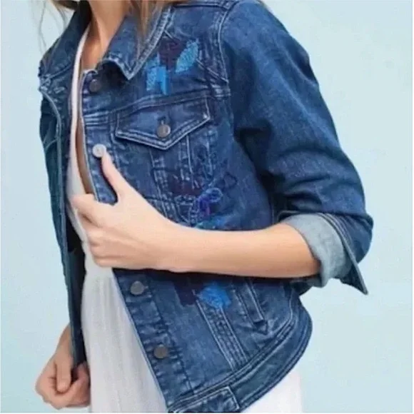 Anthropologie Pilcro Beaded Embroidered Denim Jacket, Sz M - Picture 1 of 14